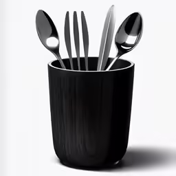 spoons in a cup with two forks