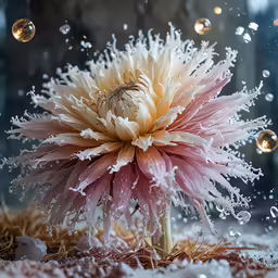 an artistic image with drops of water falling on flowers