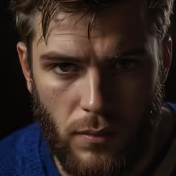 a close up of a young man with long hair