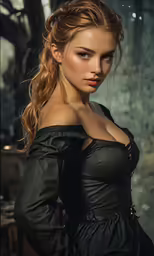 a beautiful woman with long hair in a black dress