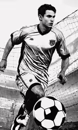 a soccer player in action with the ball,a young man kicking a soccer ball around the net