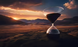 a sand glass with the sun in the background