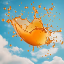 an orange and some bubbles flying in the sky