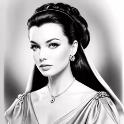 a drawing of a woman wearing a tiara and diamond necklace