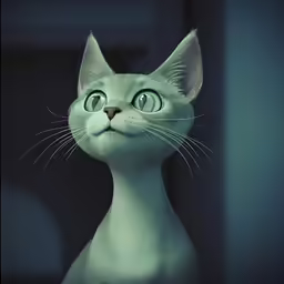 a white cat sitting down looking up at something