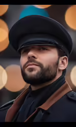 an adult male in a black hat with lights behind him