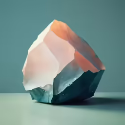 a colorful rock on a white table