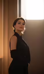 a pregnant woman stands in front of a bright light