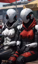 two people in a space suit on motor bikes