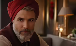 a man with grey hair and a turban on