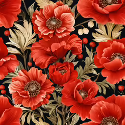 a flower pattern with red and white flowers