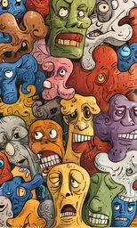 a painting that shows different faces and shapes