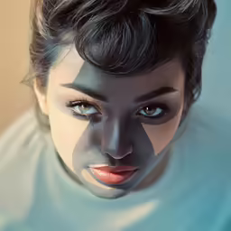 a woman with a white face and dark hair