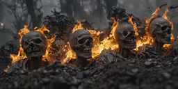 the skeletons are standing in the flame and ready to strike