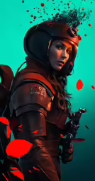 the woman is dressed in a space suit