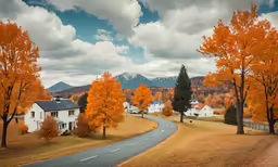 a scenic view of autumn trees and an asphalt road