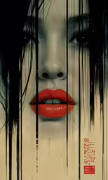 an illustration of a woman with red lipstick and the background is grues