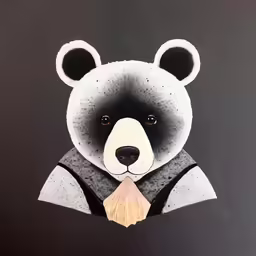 a drawing of a bear with a black and white background