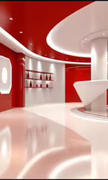 there are a large room with shelves and round lights