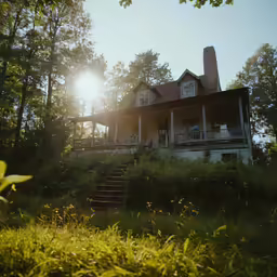 a large house sitting in the middle of a forest