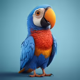 a blue and yellow bird standing on one leg