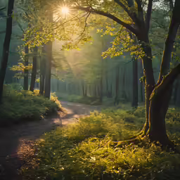 the sun shines through some trees along the trail