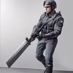a person in full uniform is holding a rifle