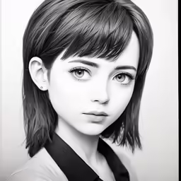 an artistic photo of a black and white woman with bangs