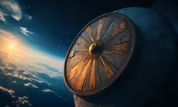 a large, metal item is floating in the air