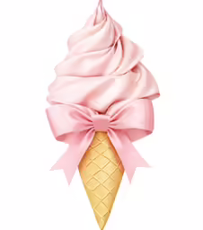 an ice cream cone with pink ribbon and bow