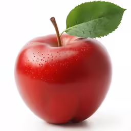 an apple with green leaf on the stem