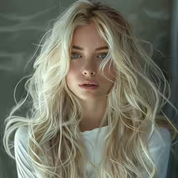 a young blond woman with blue eyes looking to the side,a close up of a woman with blonde hair