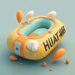 a yellow and blue inflatable float has a lot of orange bubbles