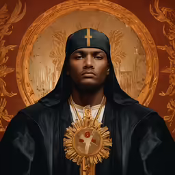 a black catholic man is wearing a large cross