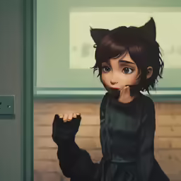 a close up of a doll with fake cat ears
