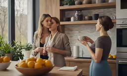 the women are preparing to sip into the same cup