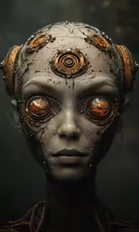 a strange looking alien girl with big eyes