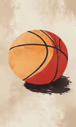 an artistic illustration of a basketball resting on the ground