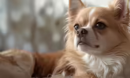 this is a photograph of a dog staring to his left