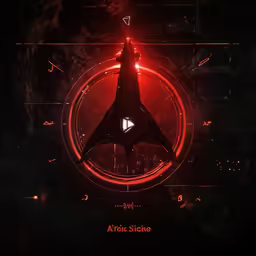 the dark side of space showing the silhouette of a starfighter in the center of a circle
