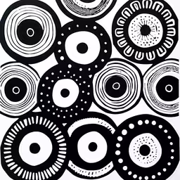 black and white circular design by a white background,a drawing that is in black and white