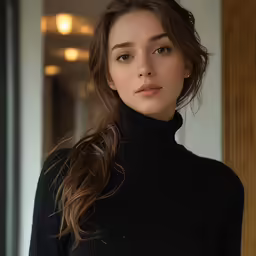 a woman with brown hair and wearing a black sweater