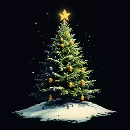 a christmas tree sitting on top of snow