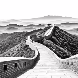 people walking on a mountain with a long wall