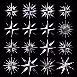 many different types of star shaped shapes,an abstract star pattern with silver stars on a black background