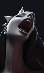 a 3d model of a female with an open mouth and a black background