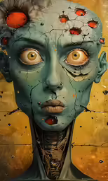 the face and torso of a female robot character