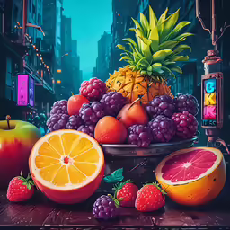 a plate of fruit is on a table near a phone