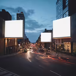billboards hang above the street as vehicles drive by