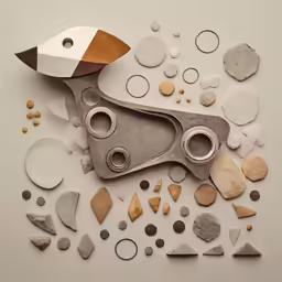 a pair of tools, scissors and various gravels on a table